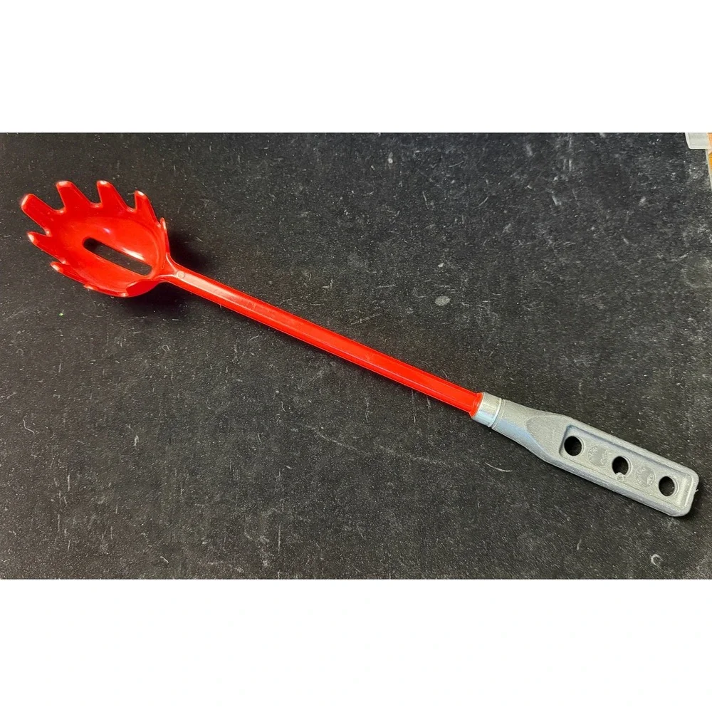 Vintage Red Spaghetti Server: Pedrini Italy, Long Handle Pasta Ladle, Claw Spoon